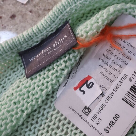 NWT Womens Wooden Ships Pastel Green Hip Hare Slouchy Crew Sweater X/S - Picture 8 of 8